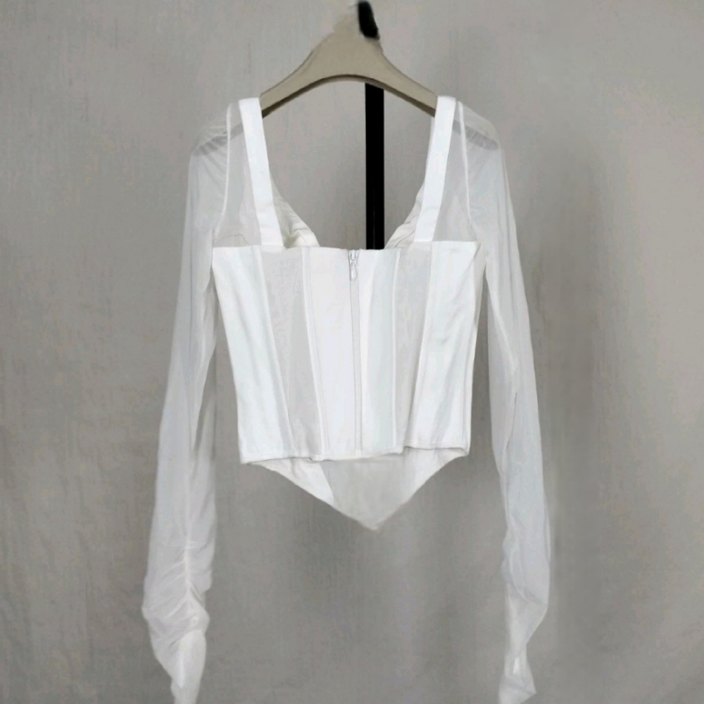 HOUSE OF CB 'Araminta' White Long Sleeve Mesh Corset/Size M-US 6-8 - Picture 7 of 7